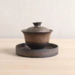 full view of vintage metallic glaze chinese gaiwan tea set complete