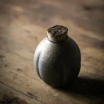 vintage pumpkin shaped ceramic tea canister with cork lid front view