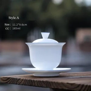 vintage white ceramic gaiwan style a with blue rim 5.6oz