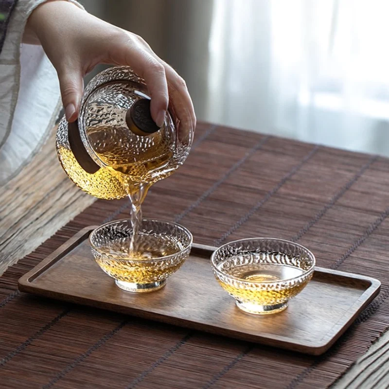 Hammered Textured Glass Gaiwan Tea Set With Wood Handle 6.8oz - Gongfu ...