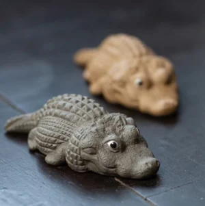 Handcrafted Yixing clay crocodile tea pet side view
