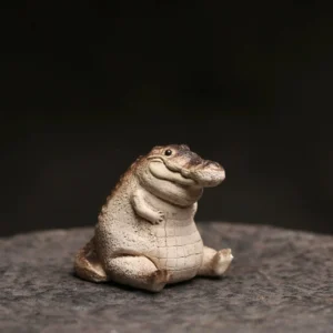 handcrafted yixing purple clay cute crocodile tea pet front view