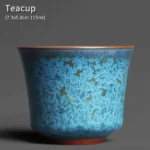 Handmade Yuzhou Jun Kiln turquoise Chinese tea cup with unique kiln-fired glaze