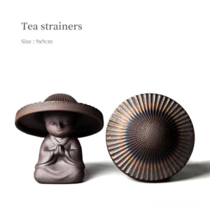 Zen little monk Buddha hat ceramic tea strainer full product view
